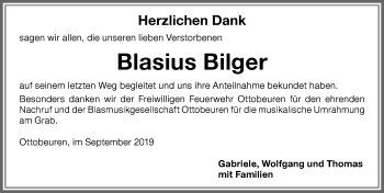 Traueranzeige von Blasius Bilger von Memminger Zeitung