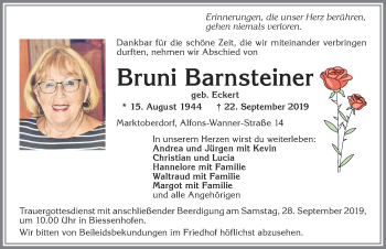 Traueranzeige von Bruni Barnsteiner von Allgäuer Zeitung, Marktoberdorf
