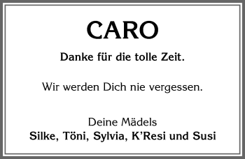 Traueranzeige von Caro  von Allgäuer Zeitung,Kempten