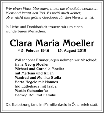 Traueranzeige von Clara Maria Moeller von Allgäuer Zeitung