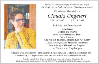 Traueranzeige von Claudia Ungelert von Allgäuer Zeitung, Füssen
