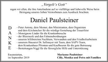 Traueranzeige von Daniel Paulsteiner von Allgäuer Zeitung, Füssen