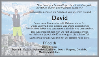 Traueranzeige von David  von Allgäuer Zeitung, Marktoberdorf