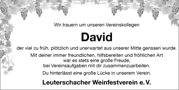 Traueranzeige von David  von Allgäuer Zeitung, Marktoberdorf