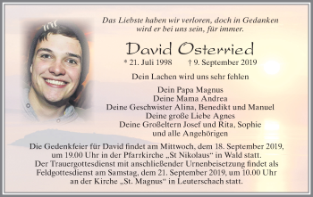 Traueranzeige von David Osterried von Allgäuer Zeitung