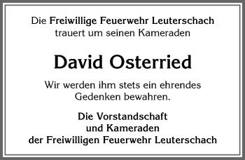 Traueranzeige von David Osterried von Allgäuer Zeitung, Marktoberdorf