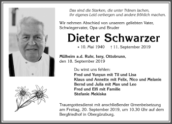 Traueranzeige von Dieter Schwarzer von Allgäuer Zeitung