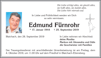 Traueranzeige von Edmund Fürnrohr von Allgäuer Anzeigeblatt