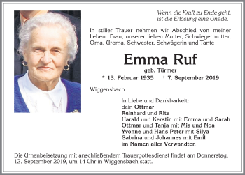 Traueranzeige von Emma Ruf von Allgäuer Zeitung,Kempten