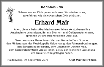 Traueranzeige von Erhard Mair von Allgäuer Zeitung,Kempten