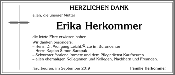 Traueranzeige von Erika Herkommer von Allgäuer Zeitung, Kaufbeuren/Buchloe