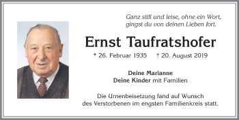 Traueranzeige von Ernst Taufratshofer von Allgäuer Zeitung, Kaufbeuren/Buchloe