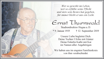 Traueranzeige von Ernst Thurnwald von Allgäuer Zeitung, Füssen