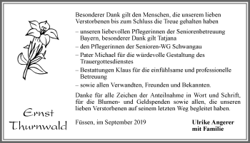 Traueranzeige von Ernst Thurnwald von Allgäuer Zeitung, Füssen