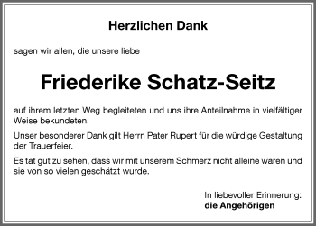 Traueranzeige von Friederike Schatz-Seitz von Memminger Zeitung