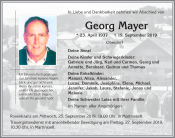 Traueranzeige von Georg Mayer von Allgäuer Zeitung