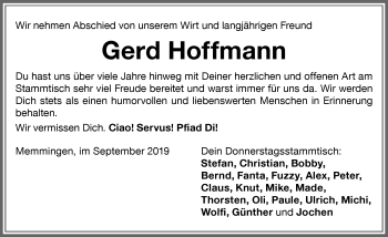 Traueranzeige von Gerd Hoffmann von Memminger Zeitung