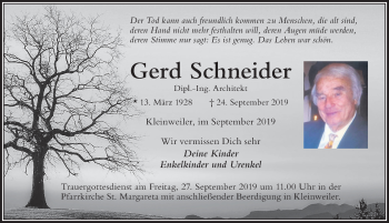 Traueranzeige von Gerd Schneider von Allgäuer Zeitung,Kempten