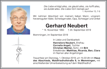 Traueranzeige von Gerhard Neubert von Memminger Zeitung