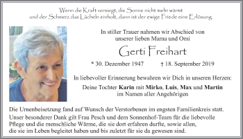 Traueranzeige von Gerti Freihart von Allgäuer Zeitung, Füssen