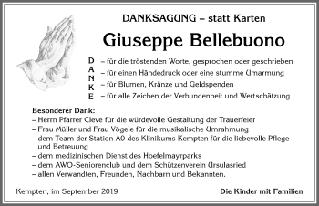 Traueranzeige von Giuseppe Bellebuono von Allgäuer Zeitung,Kempten