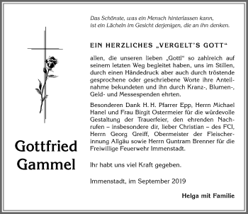 Traueranzeige von Gottfried Gammel von Allgäuer Anzeigeblatt
