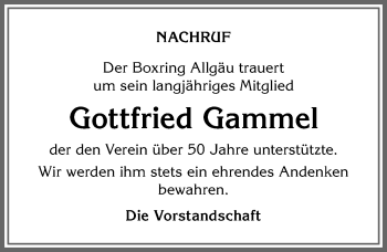 Traueranzeige von Gottfried Gammel von Allgäuer Anzeigeblatt