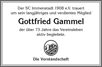 Traueranzeige von Gottfried Gammel von Allgäuer Anzeigeblatt