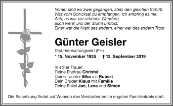 Traueranzeige von Günter Geisler von Memminger Zeitung