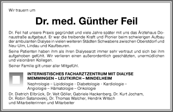 Traueranzeige von Günther Feil von Memminger Zeitung