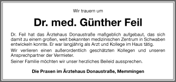 Traueranzeige von Günther Feil von Memminger Zeitung
