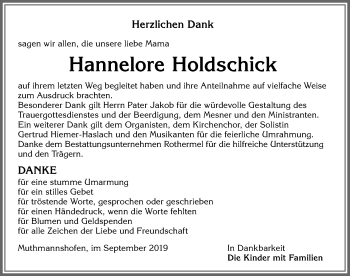 Traueranzeige von Hannelore Holdschick von Allgäuer Zeitung,Kempten