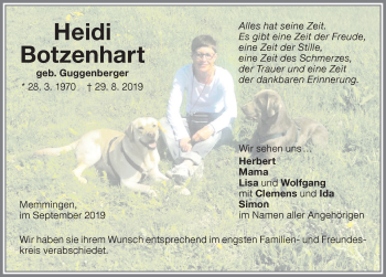 Traueranzeige von Heidi Botzenhart von Memminger Zeitung
