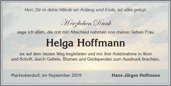 Traueranzeige von Helga Hoffmann von Allgäuer Zeitung, Marktoberdorf