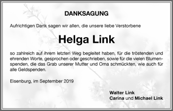 Traueranzeige von Helga Link von Memminger Zeitung