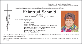 Traueranzeige von Helmtrud Schmid von Allgäuer Zeitung, Kaufbeuren/Buchloe