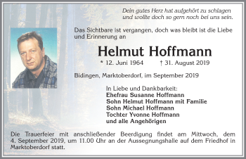Traueranzeige von Helmut Hoffmann von Allgäuer Zeitung, Marktoberdorf