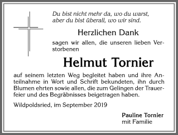 Traueranzeige von Helmut Tornier von Allgäuer Zeitung,Kempten
