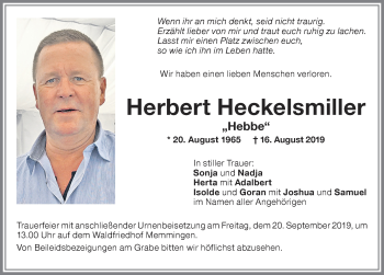 Traueranzeige von Herbert Heckelsmiller von Memminger Zeitung