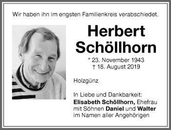 Traueranzeige von Herbert Schöllhorn von Memminger Zeitung