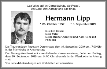 Traueranzeige von Hermann Lipp von Allgäuer Zeitung, Marktoberdorf