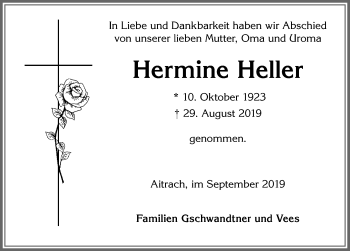 Traueranzeige von Hermine Heller von Memminger Zeitung