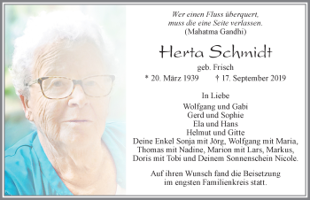 Traueranzeige von Herta Schmidt von Allgäuer Zeitung, Marktoberdorf