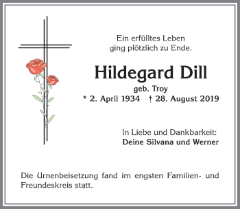 Traueranzeige von Hildegard Dil von Allgäuer Anzeigeblatt