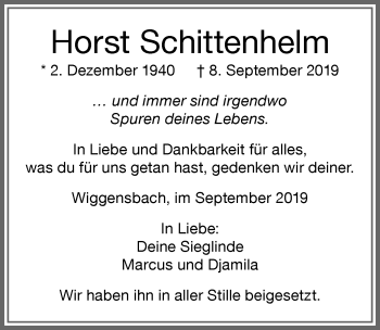 Traueranzeige von Horst Schittenhelm von Allgäuer Zeitung,Kempten