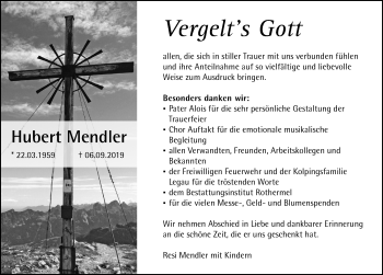 Traueranzeige von Hubert Mendler von Allgäuer Zeitung