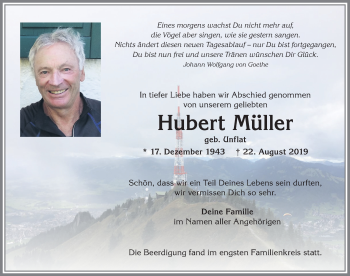 Traueranzeige von Hubert Müller von Allgäuer Anzeigeblatt