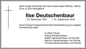 Traueranzeige von Ilse Deutschenbaur von Memminger Zeitung