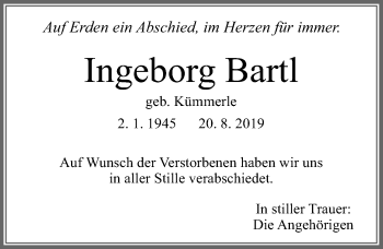 Traueranzeige von Ingeborg Bartl von Allgäuer Zeitung, Füssen