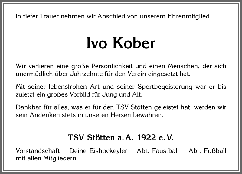  Traueranzeige für Ivo Kober vom 18.09.2019 aus Allgäuer Zeitung, Marktoberdorf